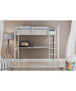 LETTO A SOPPALCO CON SCRIVANIA "NIZZA" IN PINO MASSELLO BIANCO 90X190X176 CM
